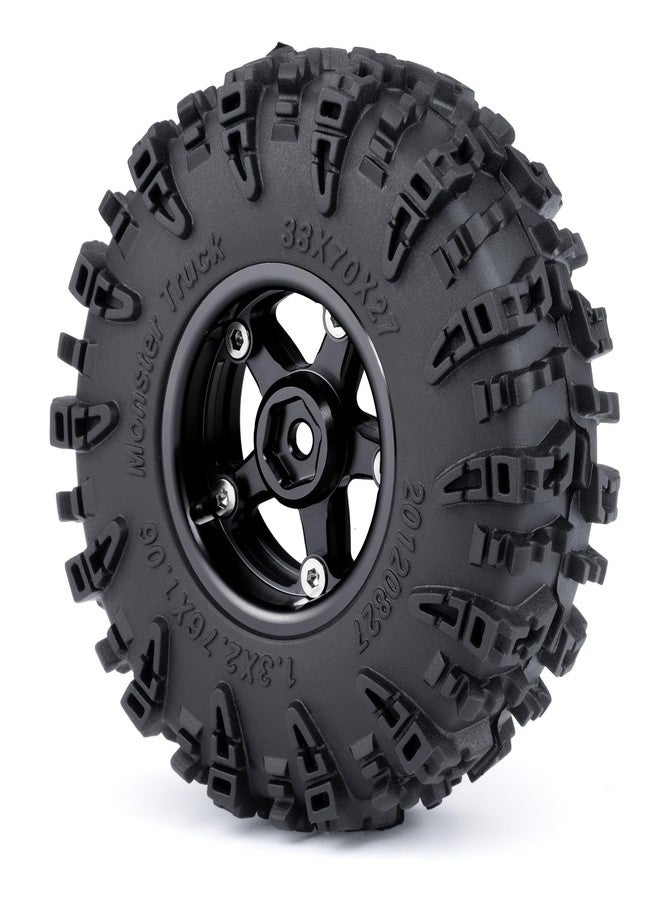 JGGZONE 4PCS 1.3" Beadlock Wheel Tires Set Aluminum 1.3inch 5-Spoke Beadlock Wheel Hub Wheel Rim 7mm Hex ＆ 70mm/2.76inch Rubber Crawler Tires for 1/18 1/24 RC Crawler Car SCX24 TRX4M (Black) - Image 4